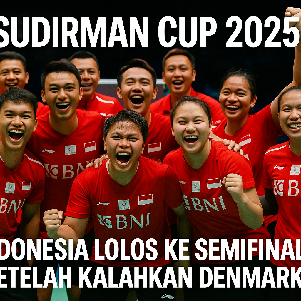 Tim bulu tangkis Indonesia rayakan kemenangan semifinal Sudirman Cup 2025
